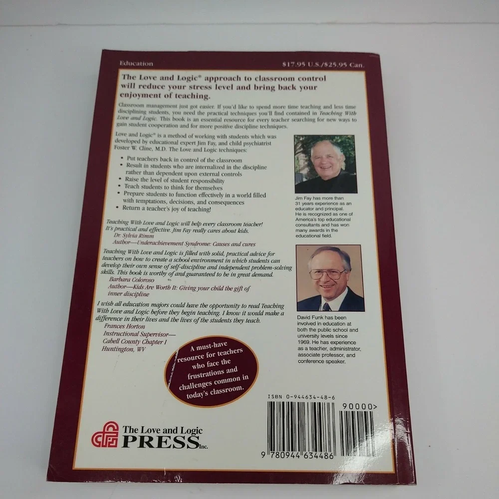 Teaching With Love & Logic Taking Control Of The Classroom Jim Fay David Funk